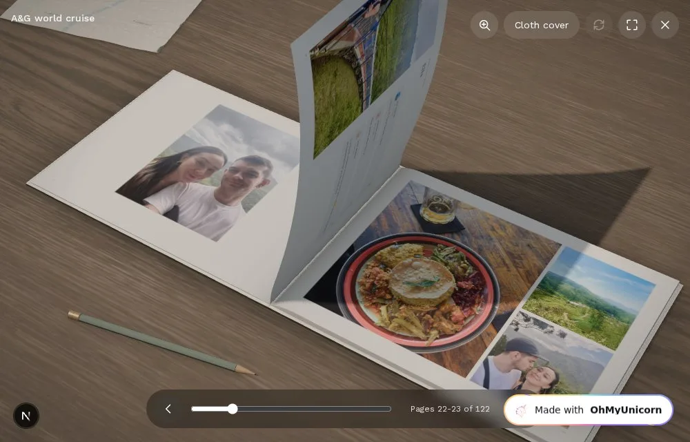 The trip book shown in 3D, a page turning