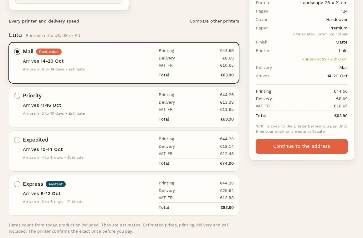 Escale print step with printer, delivery options and prices