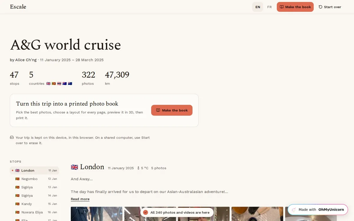 Escale: A whole trip, read in seconds